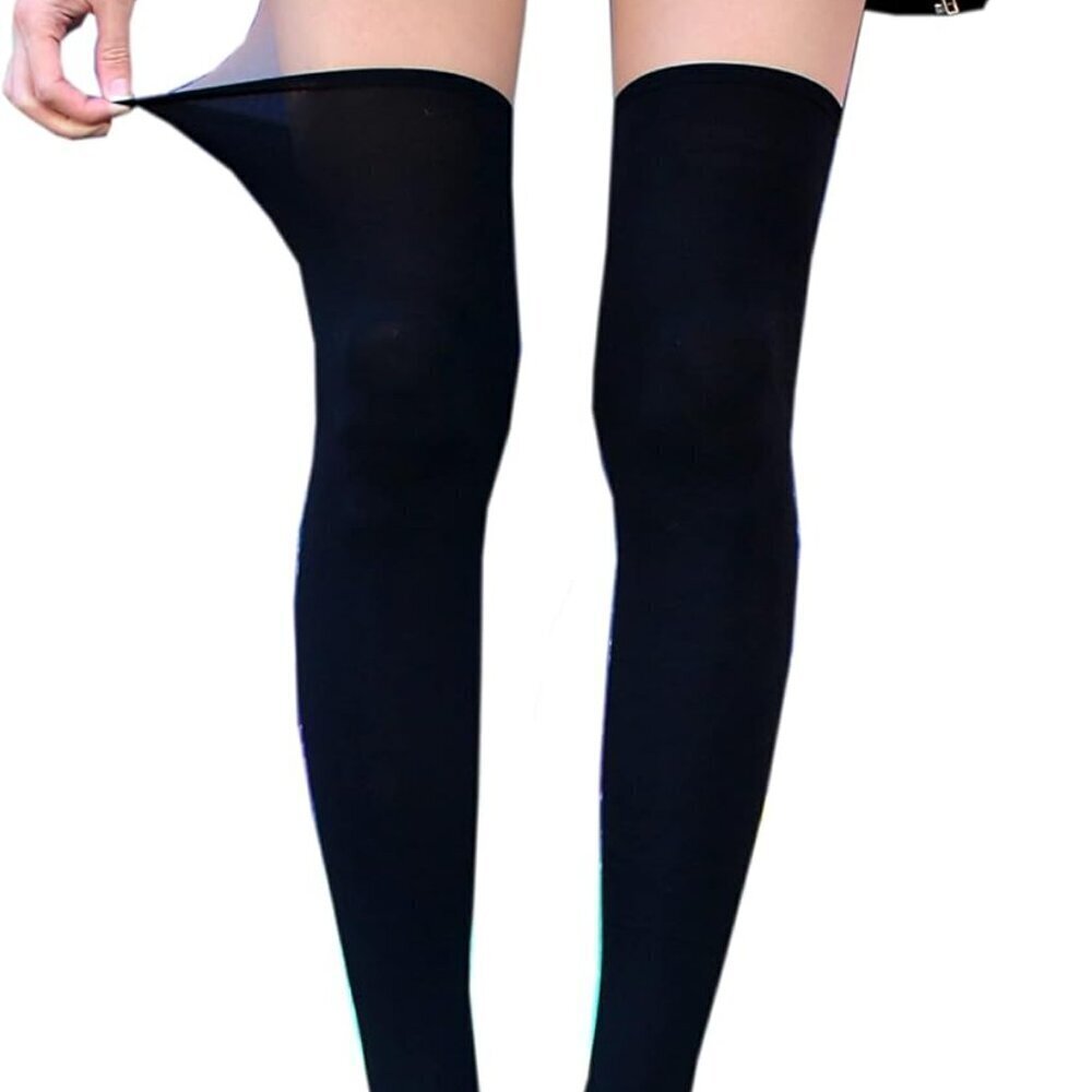 Faux Thigh High Socks Tights Black Nylon Polyester Illusion Long Leg Wear
